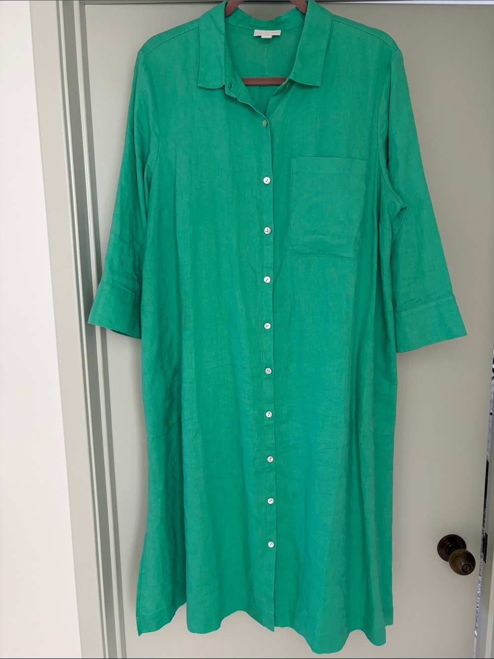 Women's Green 100% Linen Button-Front Dress
